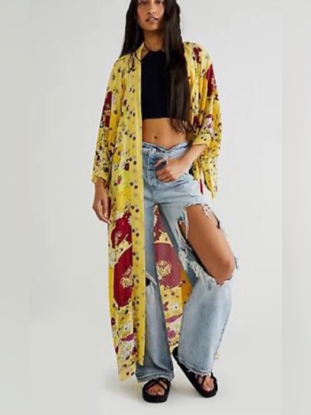 The Free People Hidden Hills Maxi Kimono Boho Hippie one Size
